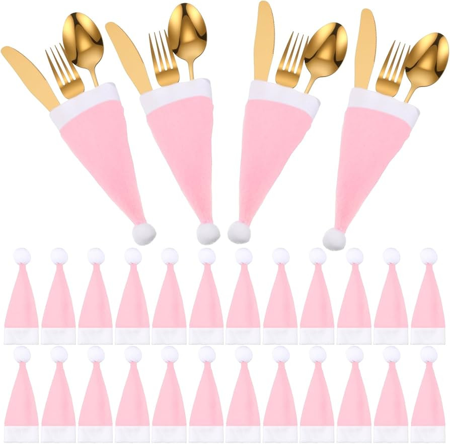 30 Pack Christmas Santa Hats Silverware Holders Mini Santa Hats Xmas Party Dinner Table Dinnerwar... | Amazon (US)