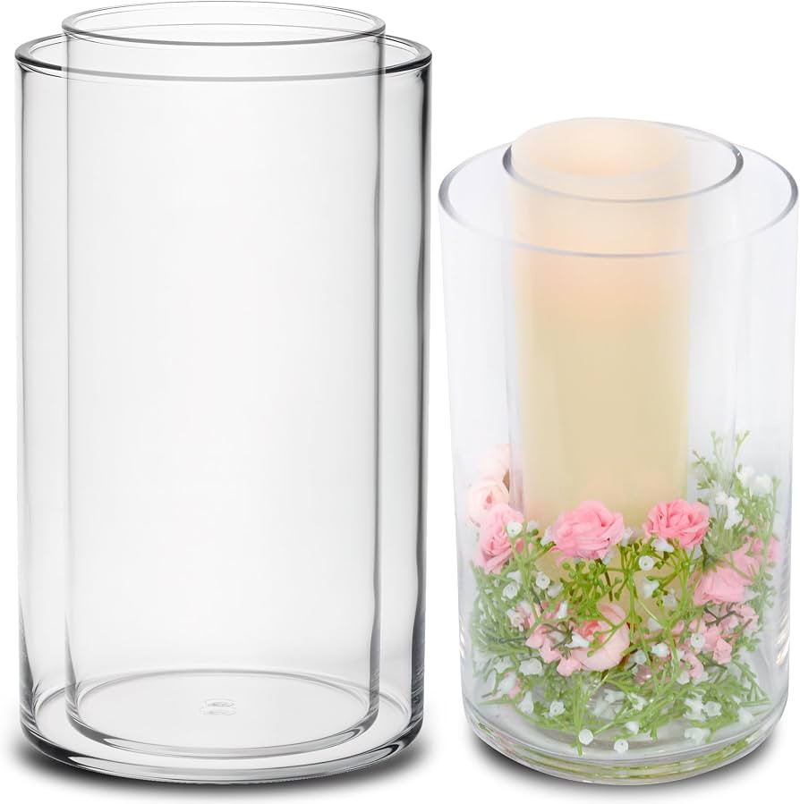 Stackable Tall Glass Vases for Centerpieces | 2-Pack | 6”x10 & 4”x10 | Clear Cylinder Vases |... | Amazon (US)