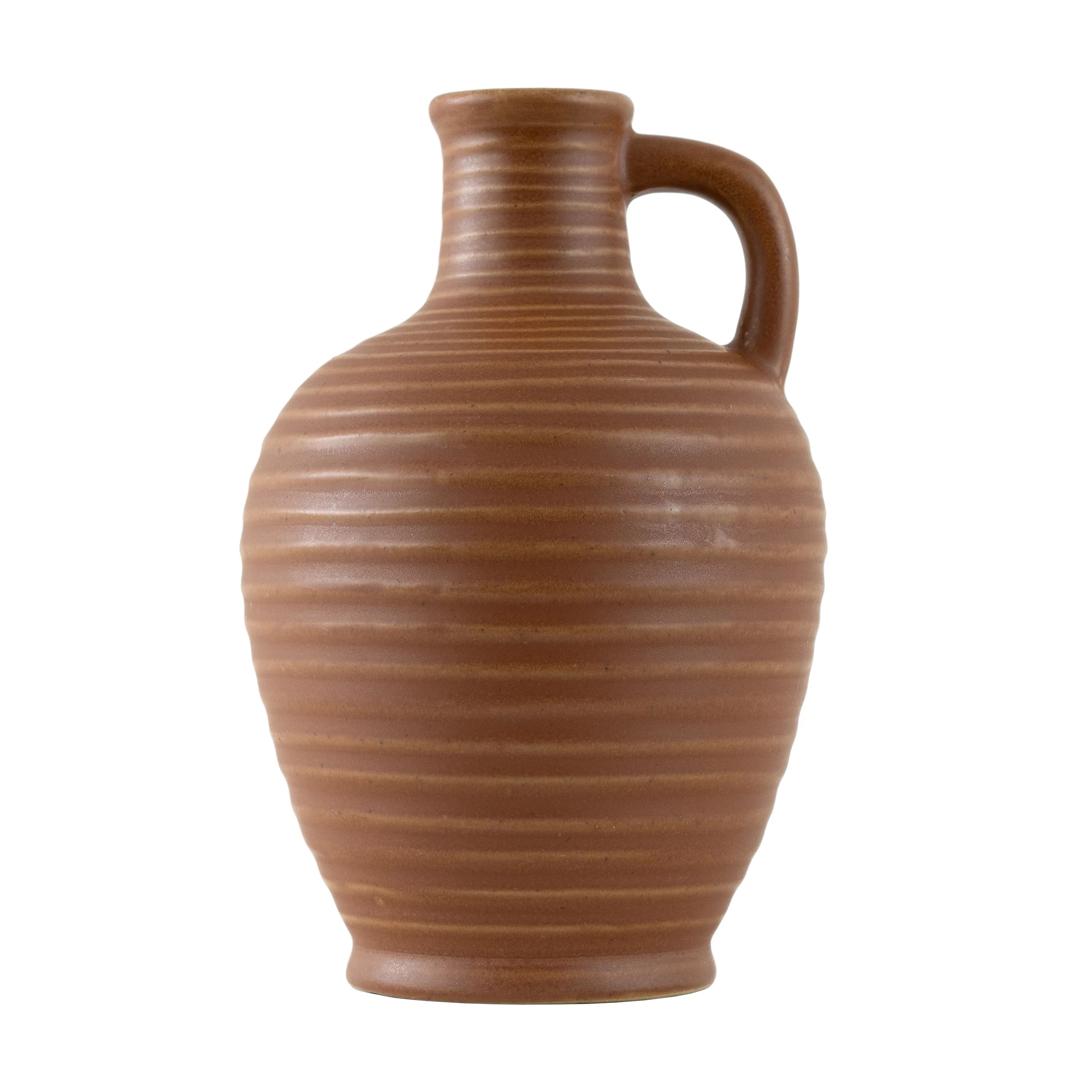6" Terracotta Ribbed Jug Style Indoor Decorative Tabletop Vase - Walmart.com | Walmart (US)