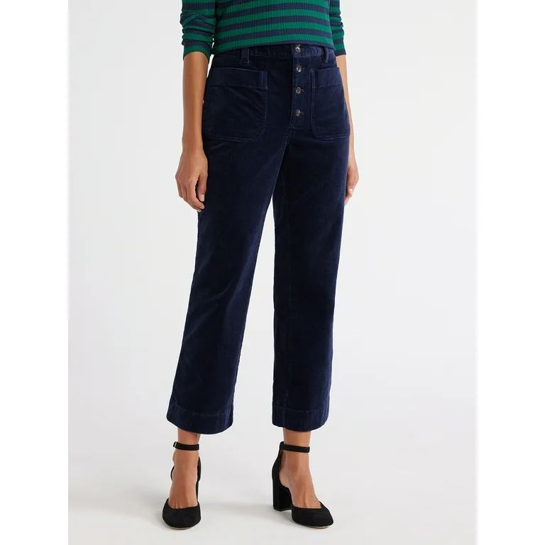 Free Assembly Women's High Rise Cropped Flare Corduroy Pants with Patch Pockets, 27” Inseam, Si... | Walmart (US)