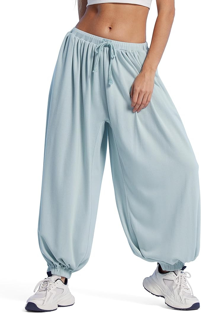 MOOSLOVER Women Pleated Balloon Pants Elastic Waist Baggy Harem Pant Comfy Loose Casual Workout P... | Amazon (US)