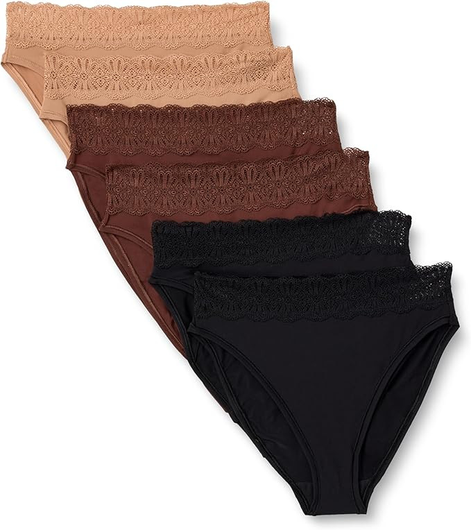 Amazon.com: Amazon Essentials Women's Peached Microfiber with Lace Trim High Waisted High Leg Pan... | Amazon (US)