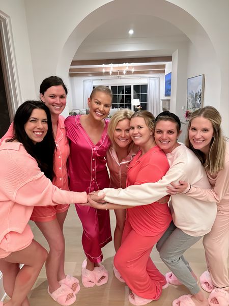 My friends threw me a party before my big double mastectomy surgery last night! 🥹💗 wearing size medium in these silk pajamas! 