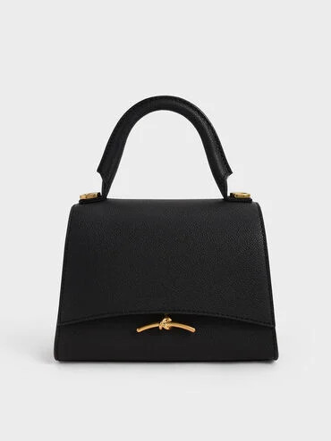 Huxley Metallic Push-Lock Top Handle Bag
 - Black | Charles & Keith UK