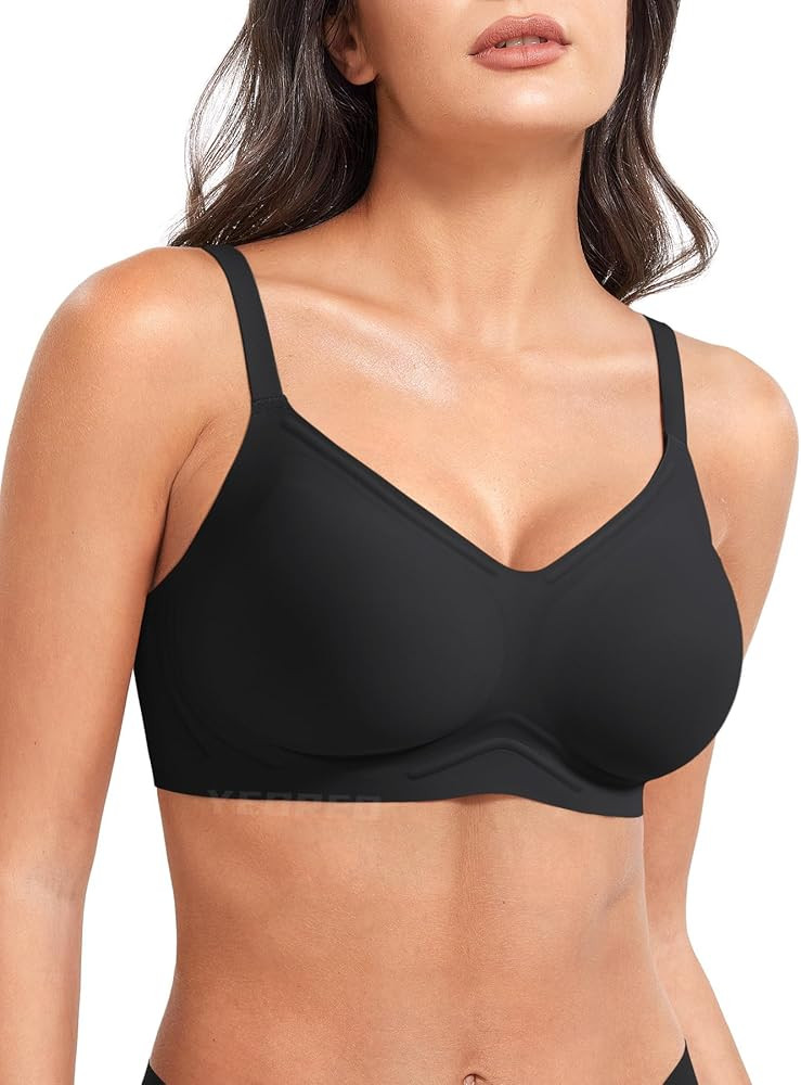 YEOREO Women Push Up No Underwire Bra Full Coverage V Neck Basic Bralette Seamless Everyday Bra | Amazon (US)