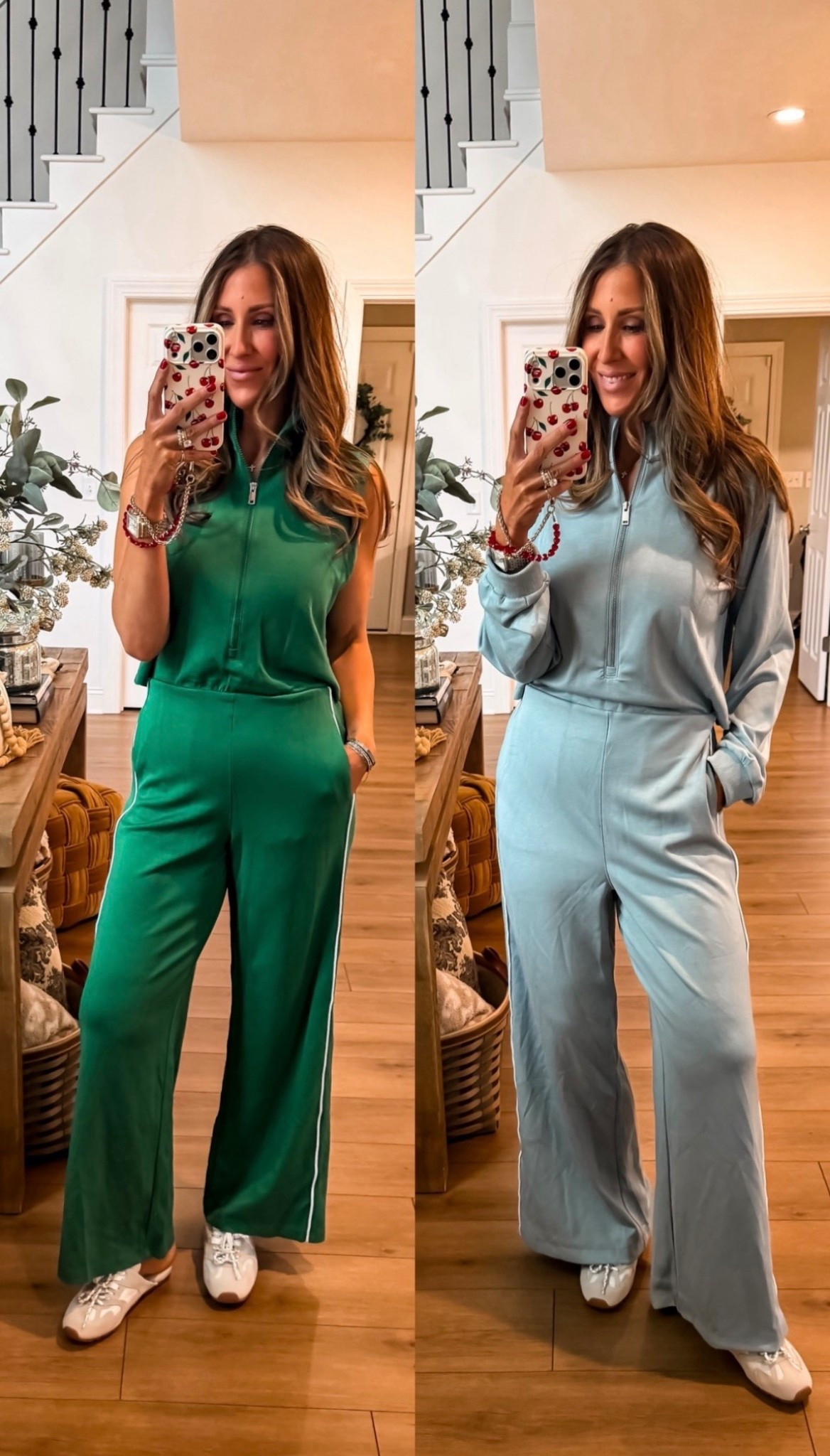 These Amazon jumpsuits are outfits you’ll reach for on repeat, so comfortable but still looks really put together. I love the sporty feel with the zip detail and the wide leg pants make it extra flattering and easy to wear.

Wearing a medium

matching set, athleisure outfit, comfortable style, travel outfit, sporty chic, wide leg pants outfit, everyday casual look, elevated lounge set, amazon fashion finds, easy outfit idea, themominstyle