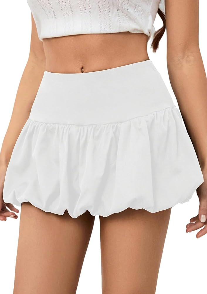 Women's Y2K Bubble Mini Skirt Low Waist Puff Skirt Summer Streetwear Skort with Short Underneath | Amazon (US)