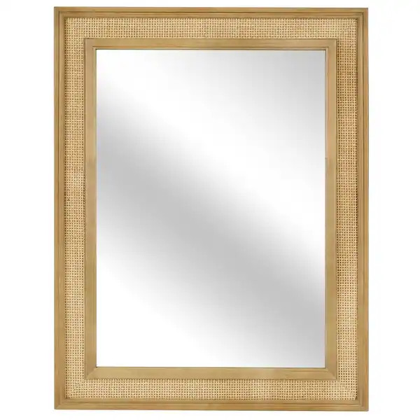 WallBeyond Wooden Framed Rattan Farmhouse Style Rectangle Wall Mirror | Bed Bath & Beyond