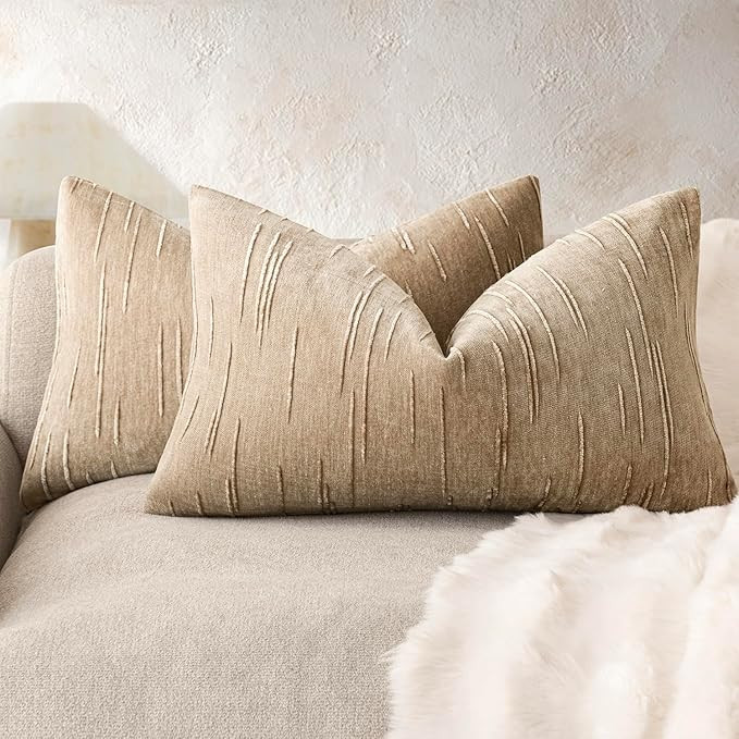 Foindtower Pack of 2 Slubby Textured Chenille Throw Decorative Pillow Covers Lumbar Accent Solid ... | Amazon (US)
