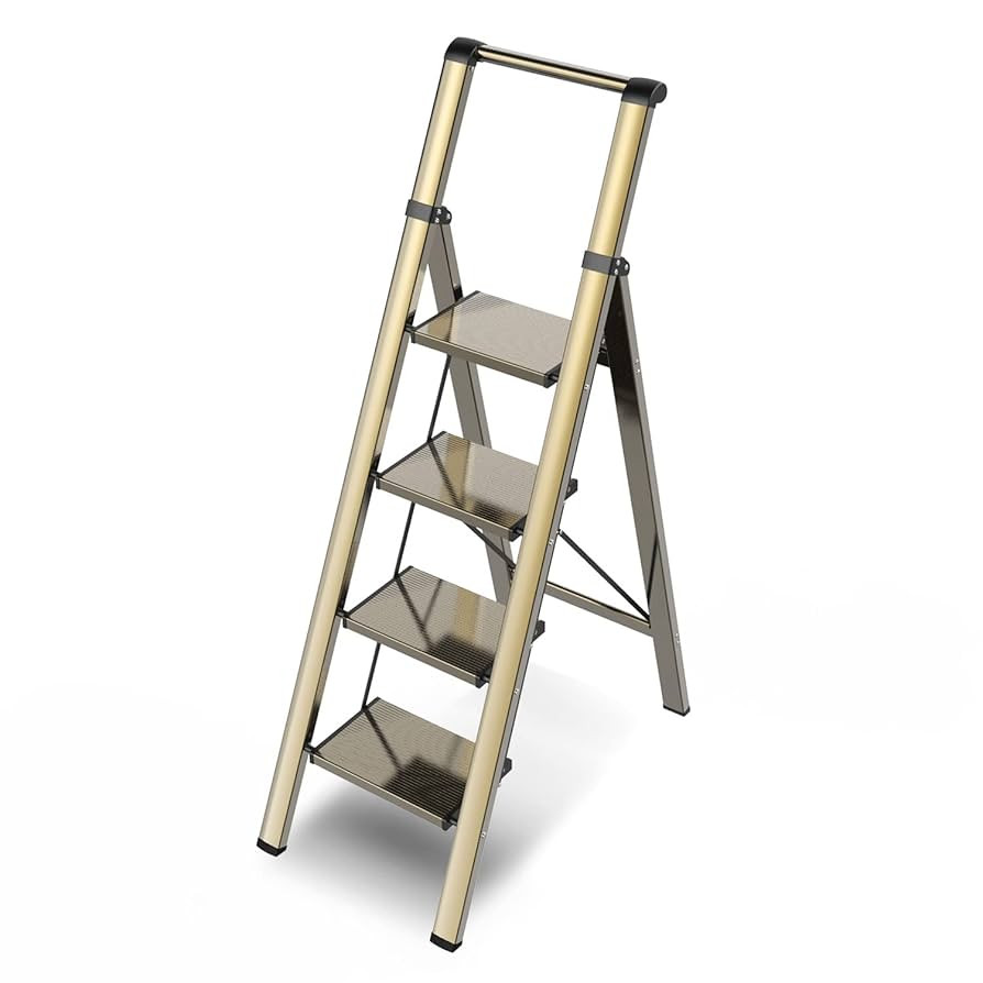 GameGem 4 Step Ladder, Folding Step Stool with Anti-Slip and Wide Pedal, Gold Ladder with Handgri... | Amazon (US)