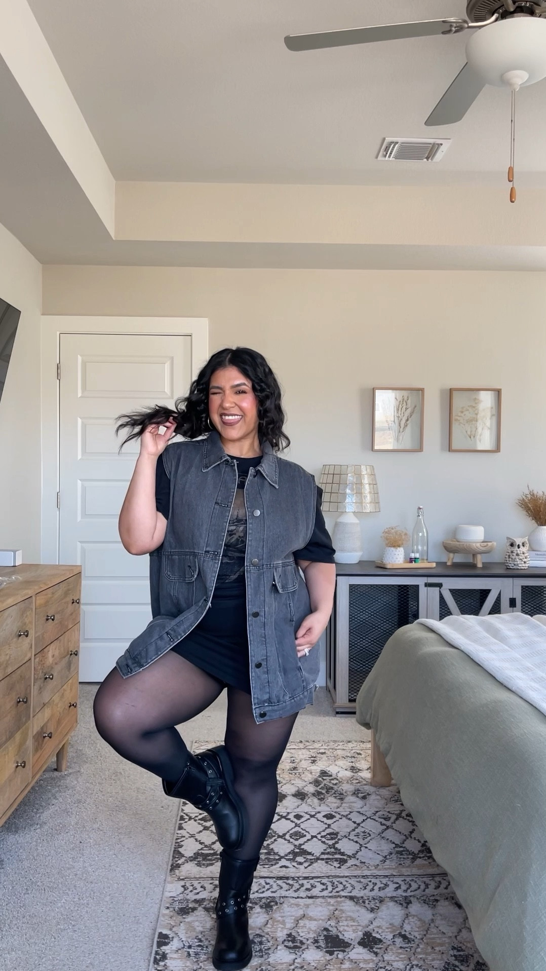 I’m 5’1”, size 10-12, large // TEE: from Amazon, I sized up to an XL for an oversized fit // VEST: from Amazon, size large, true to size // SKIRT: from Amazon, I sized up to an XL for more room in the hips and thighs // TIGHTS: from Sheertex on Amazon, the BEST tights, especially if you have thick legs like me // BOOTS: from JCPenney, true to size // white lounge pants are from Amazon, size UP. 

#LTKFindsUnder50 #LTKPetite #LTKMidsize