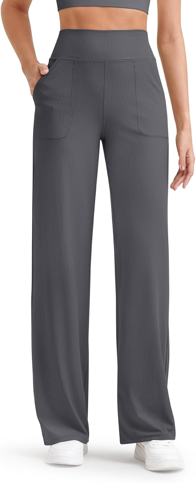 G4Free Women's Ribbed Knit Wide Leg Pants with Pockets Lightweight Stretchy Yoga Pants Casual Lou... | Amazon (US)