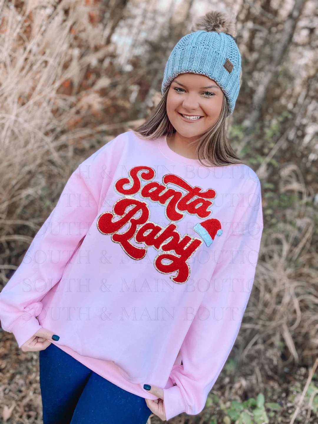 Santa Baby Chenille Sweatshirt (light Pink) FREE SHIPPING - Etsy | Etsy (US)