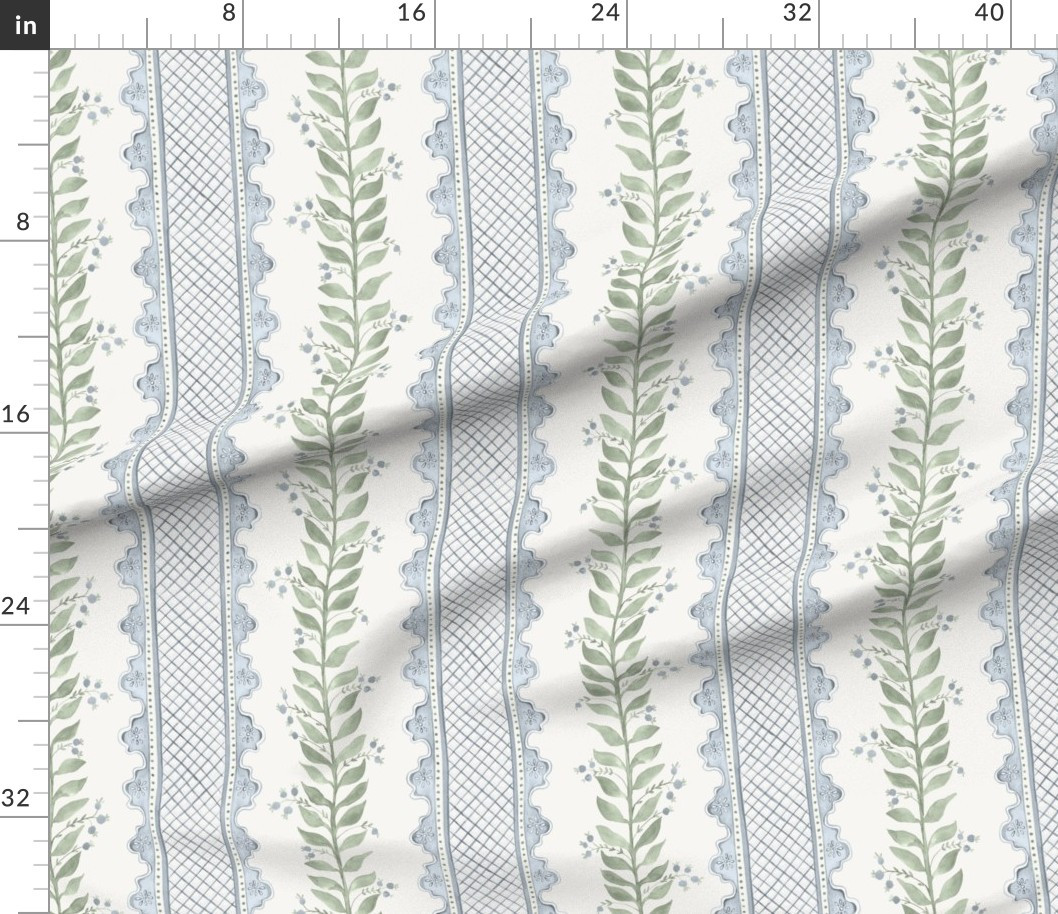 Fabric in Celia Quiet Blue on Cream | Spoonflower