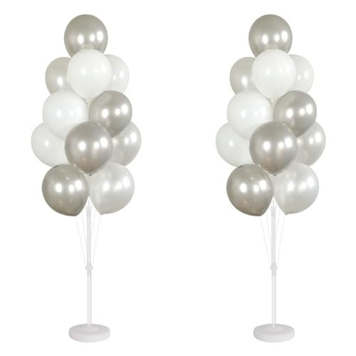Balloon Stand Kit,Set of 2,Balloon Columns Sticks, Stands for Table&Floor with Stand, Base&Pole,Balloon Tower Backdrop Decoration for Wedding, Baby Shower, Birthday Party, or Bachelorette(Silver) | Amazon (US)