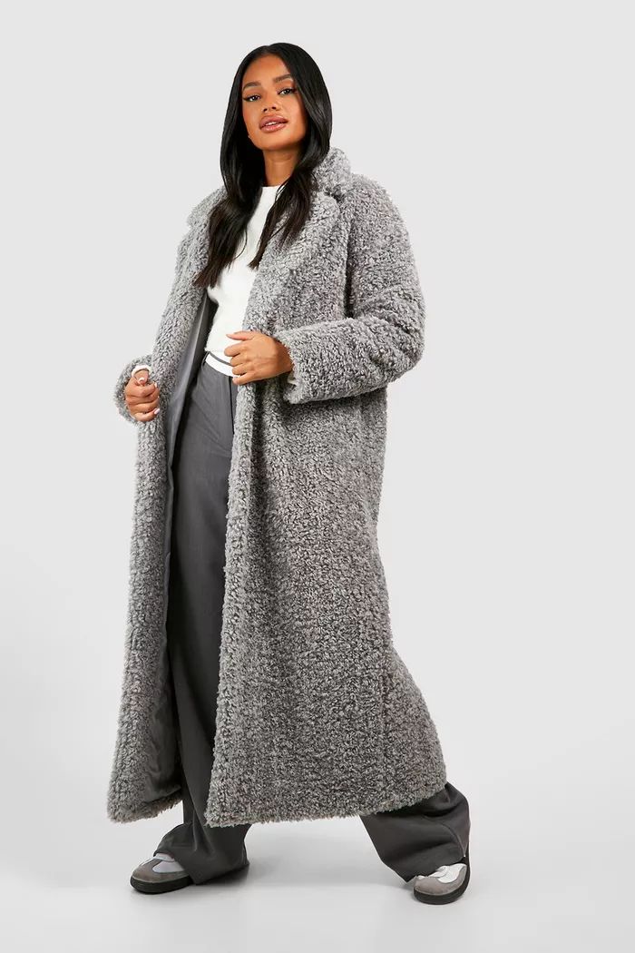 Textured Maxi Fur Coat | Boohoo.com (UK & IE)