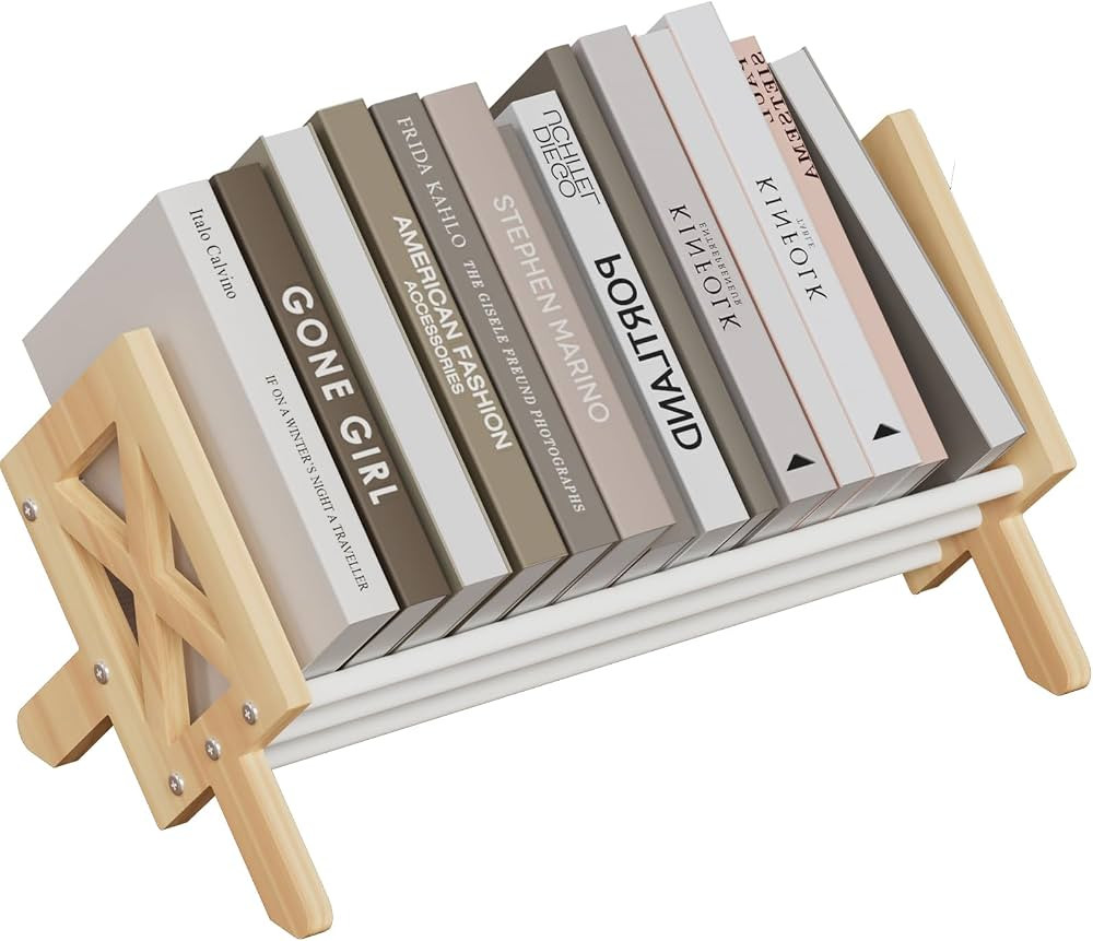 Desktop Bookshelf Organizer, Wood Office Tabletop Book Storage Rack, Tilting Bookcase for Books/C... | Amazon (US)