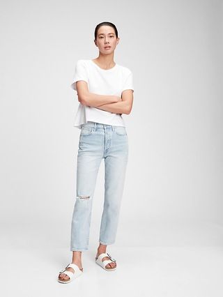 High Rise Distressed Cheeky Straight Jeans with Washwell™ | Gap (US)