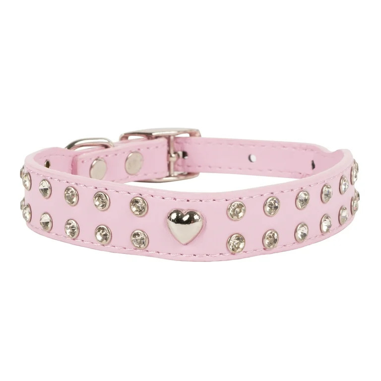 Vibrant Life Leather Rhinestones Fashion Dog Collar, Pink, XS | Walmart (US)