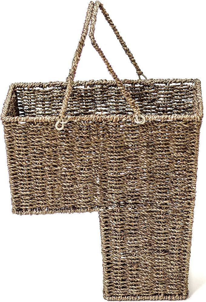 Trademark Innovations 15" Wicker Storage Stair Basket With Handles (Light Brown) | Amazon (US)