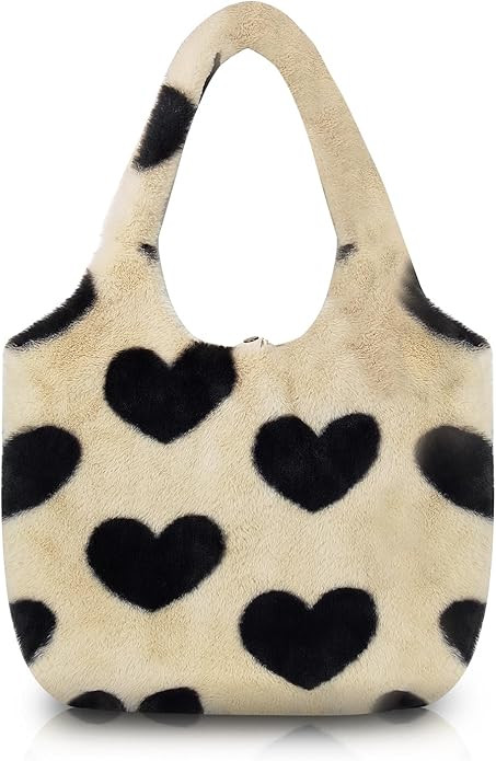 Cute Tote Bag, Plush Tote Bags Spacious Work Tote Bag with Button, Soft Womens Tote Bag with Hear... | Amazon (US)