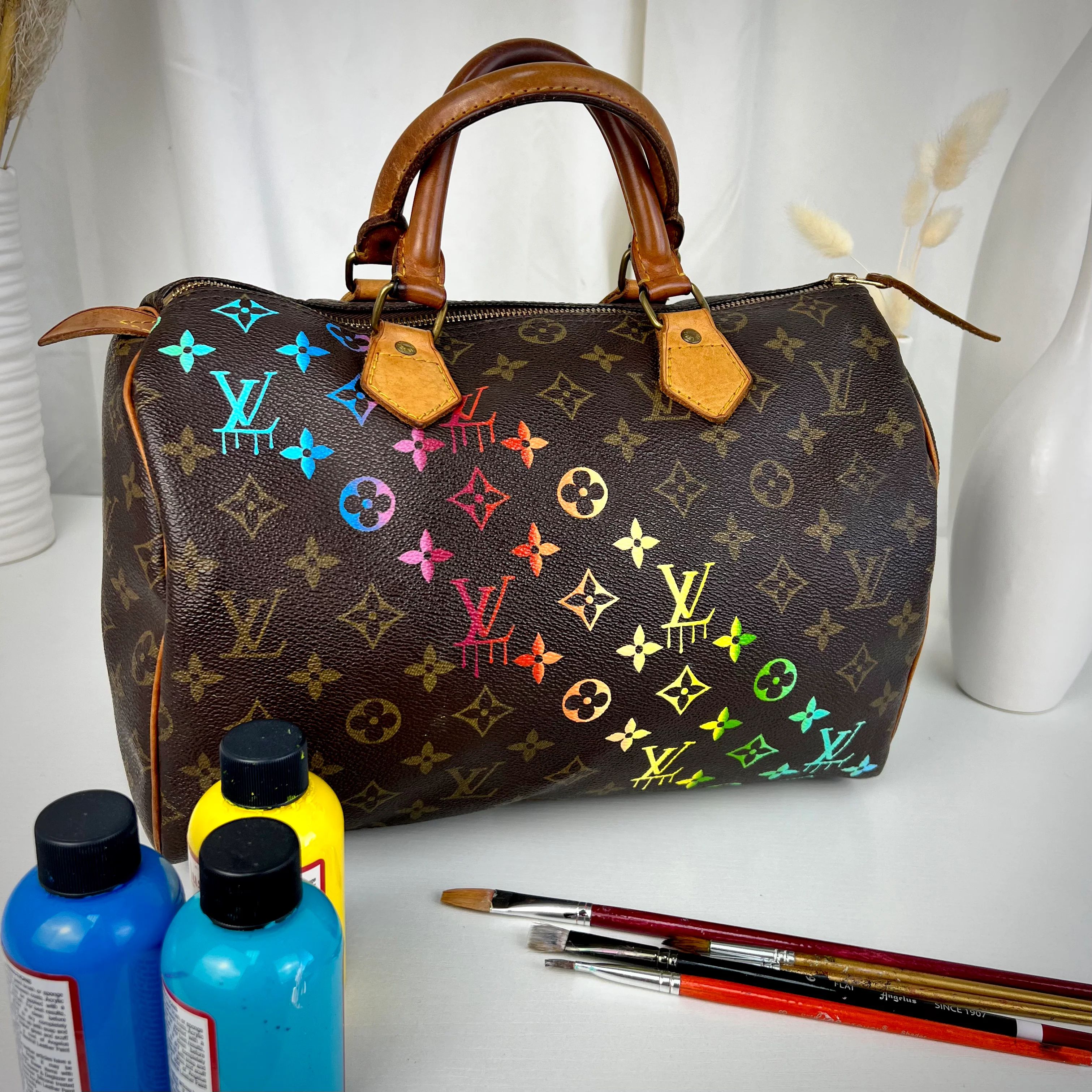 Customized Louis Vuitton Speedy 30 - "Rainbow Diagonal Monogram" Artwo | New Vintage Handbags