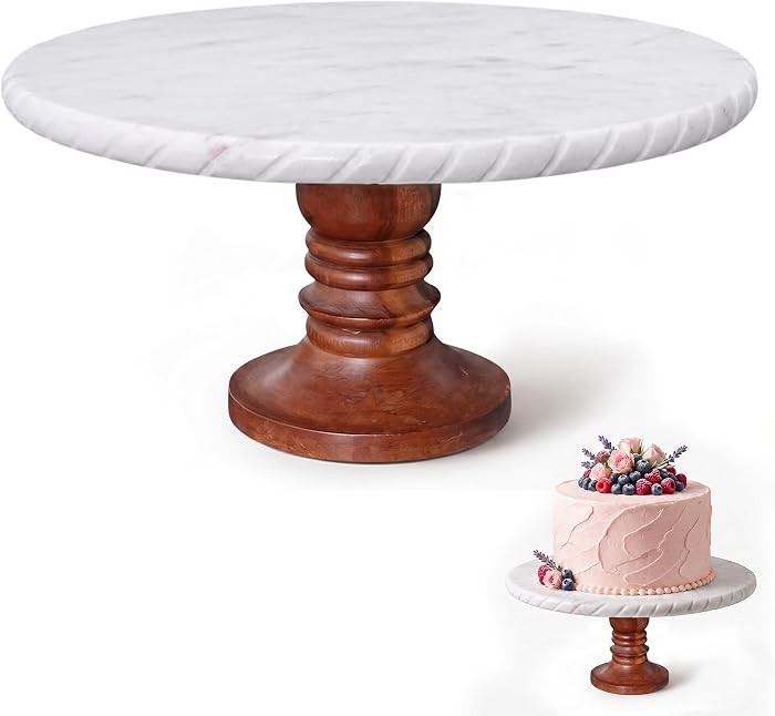 Go Home White Marble Cake Stand with Wooden Base \u2013 Elegant Round Cake Stand | Amazon (US)
