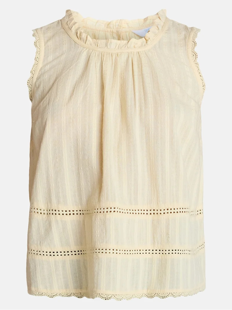 Time and Tru Women's Lace and Ruffle Cotton Tank Top, Sizes XS-XXXL | Walmart (US)