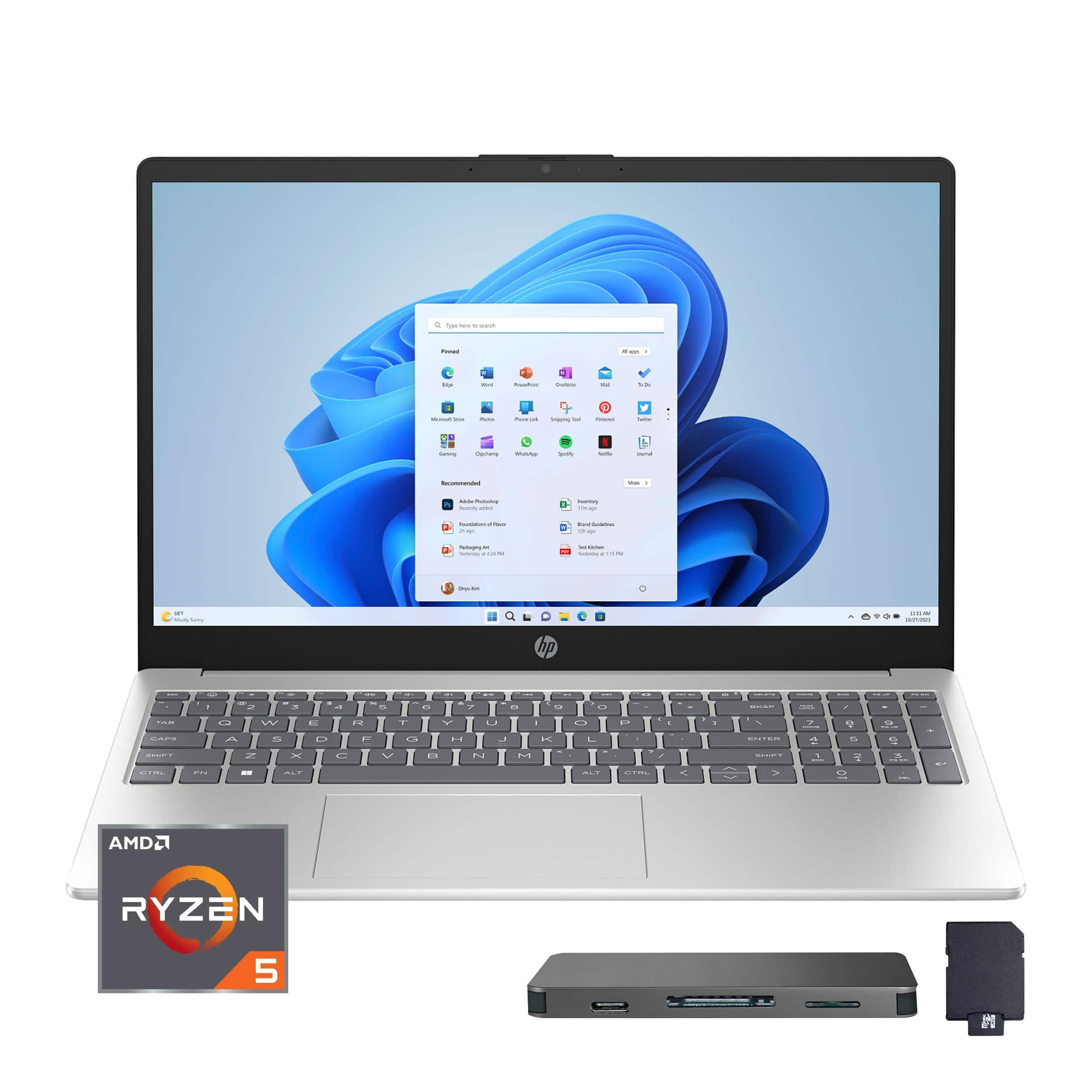 HP - 15.6" FHD Touchscreen Laptop,Ryzen 5 7520U,8GB RAM,512GB SSD+160GB Dock Set,AMD Radeon Graphics,Win 11 - Silver | Best Buy U.S.