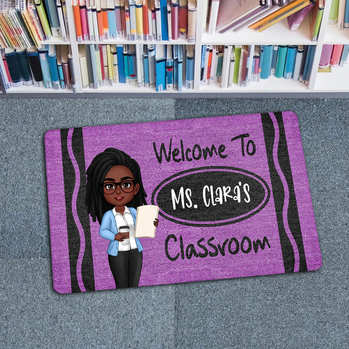 Teacher Crayon Pattern Welcome To Classroom - Personalized Doormat - Back To School Gift, Classro... | Trending Custom