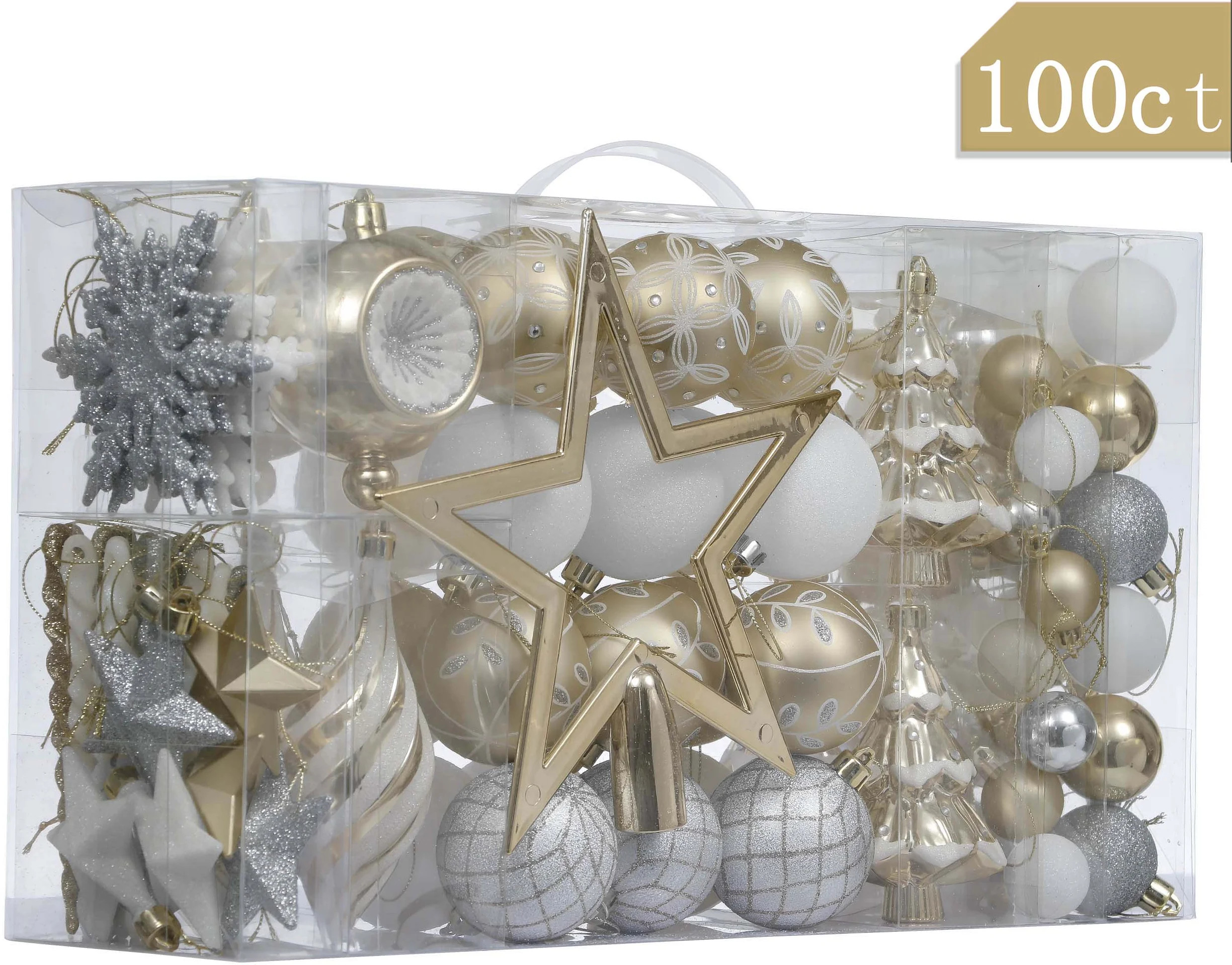 Valery Madelyn 100ct Elegant Gold and White Christmas Ball Ornaments, Shatterproof Christmas Tree... | Walmart (US)