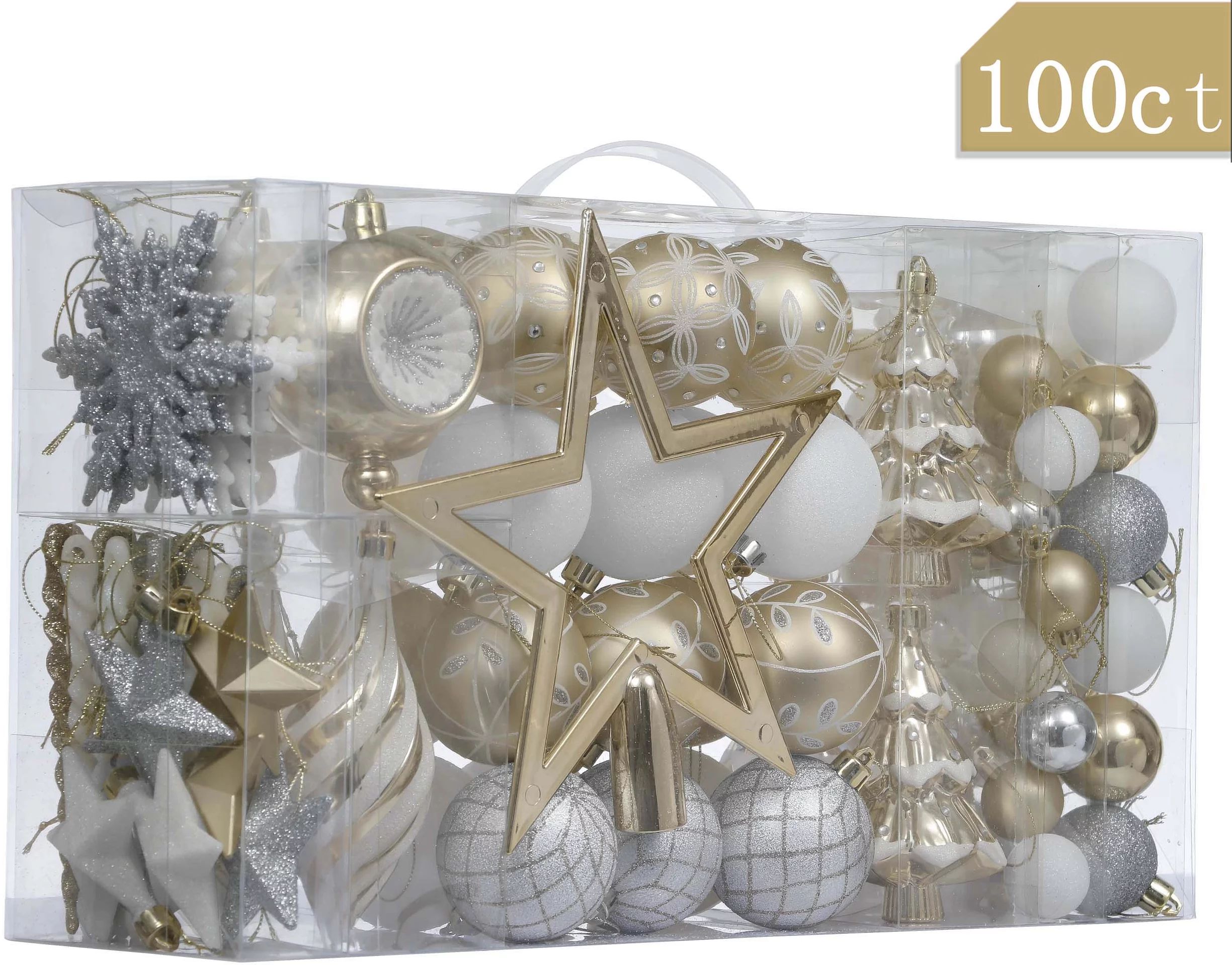 Valery Madelyn 100ct Elegant Gold and White Christmas Ball Ornaments, Shatterproof Christmas Tree... | Walmart (US)