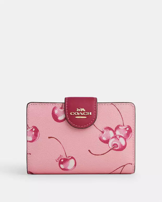 Medium Corner Zip Wallet With Cherry Print | Coach Outlet US
