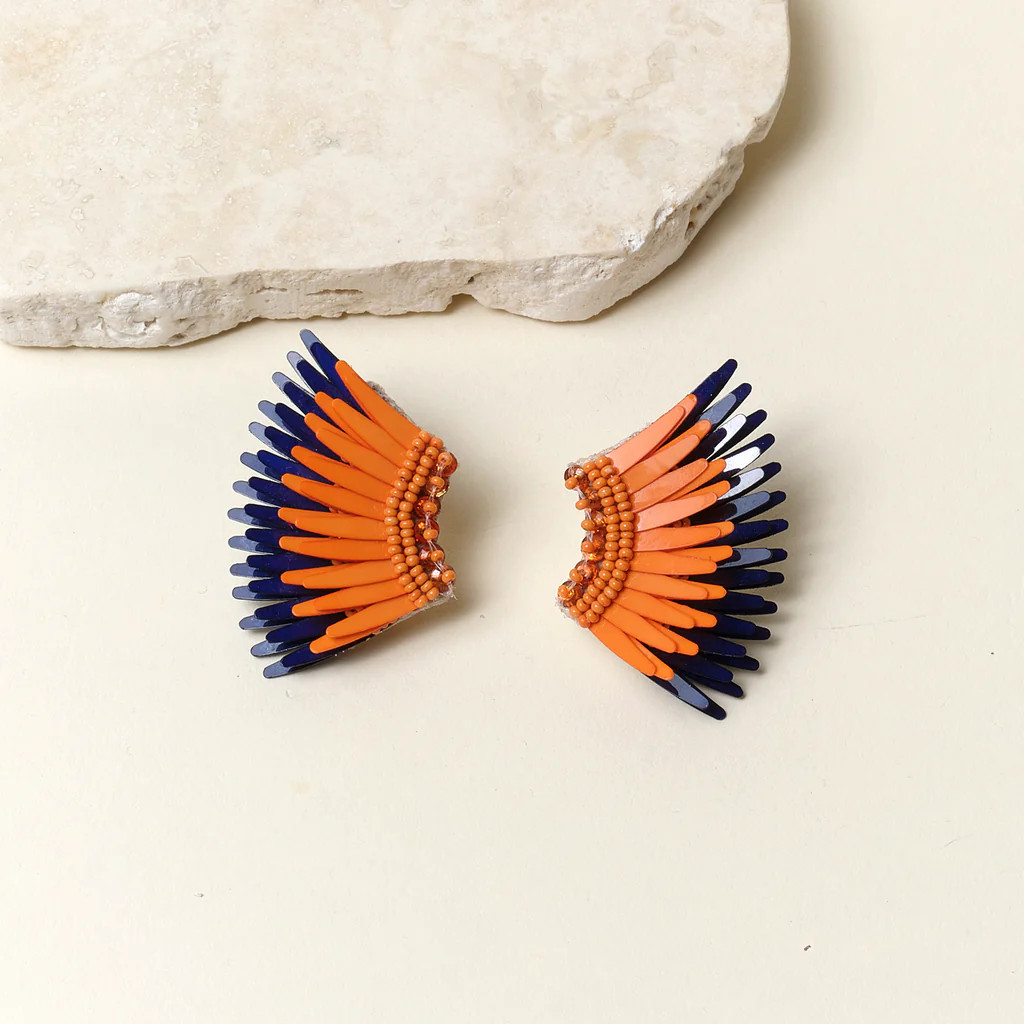 Mini Madeline Earrings Orange Navy | Mignonne Gavigan