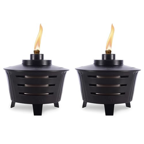 TIKI Mini Fire Pit Tabletop Torch 2-Pack, Outdoor Decorative TIKI Torch for Patio, Backyard, and Garden, Black Metal Tabletop Flame Torch, Includes Long Lasting Wick and Snuffer | Amazon (US)