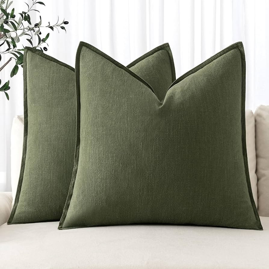 MIULEE Decorative Linen Euro Sham Pillow Covers 24x24 Dark Olive Green ​Boho Farmhouse​ ​Ne... | Amazon (US)