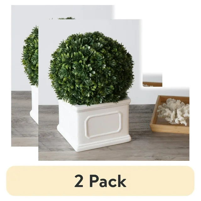 (2 pack) Better Homes & Gardens 9" Artificial Boxwood Plant in White Planter Box | Walmart (US)