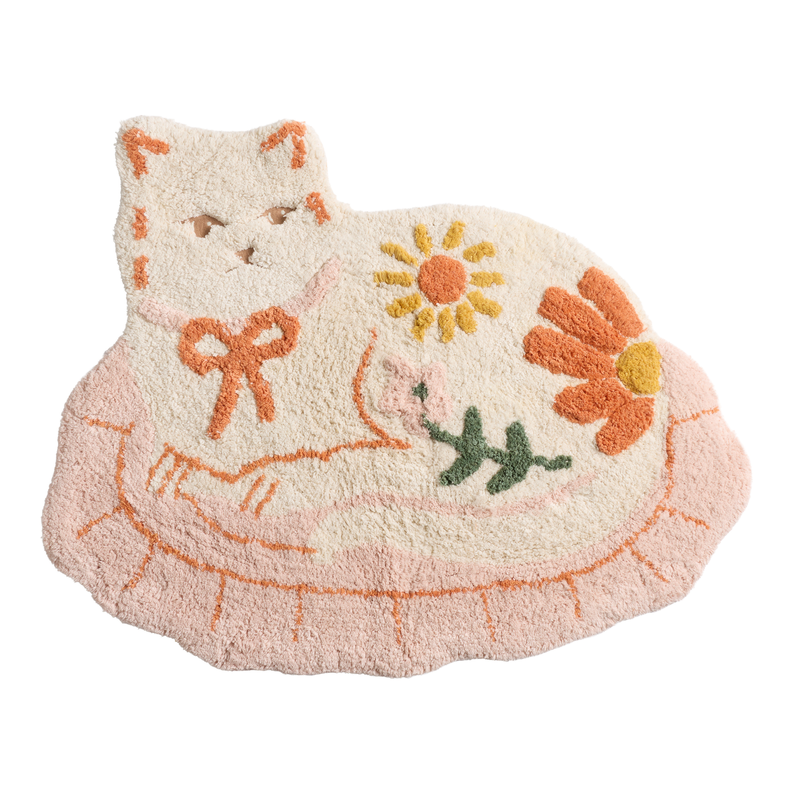 Pink and Ivory Floral Lady Cat Shaped Tufted Bath Mat | World Market