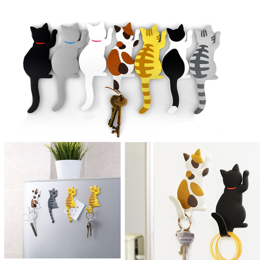 Cute Multifunction Cat Magnetic Refrigerator Sticker Fridge Magnet Hanging Hook 2 in 1 Gray cat/B... | Amazon (US)