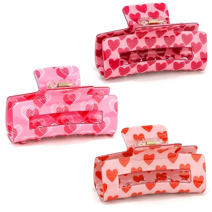 Valentines Hair Claw Clips for Women, Pink Heart Hair Claw Clips for Valentines Day Hair Accessor... | Amazon (US)