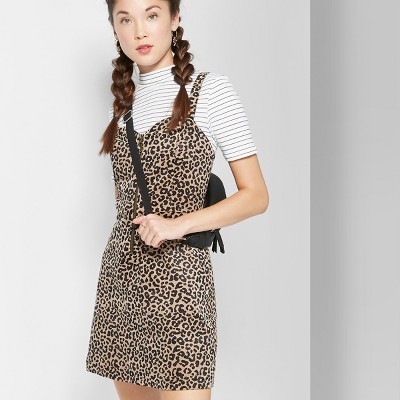 Women's Strappy Zip Front Corduroy Animal Print Dress - Wild Fable™ Natural | Target