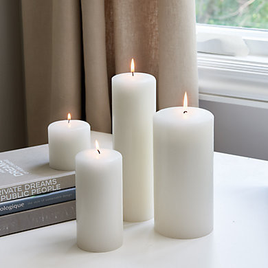 Essential Candle Pillar Set in Ivory with Dripless Paraffin & Long Burn Time | Ballard Designs, Inc.