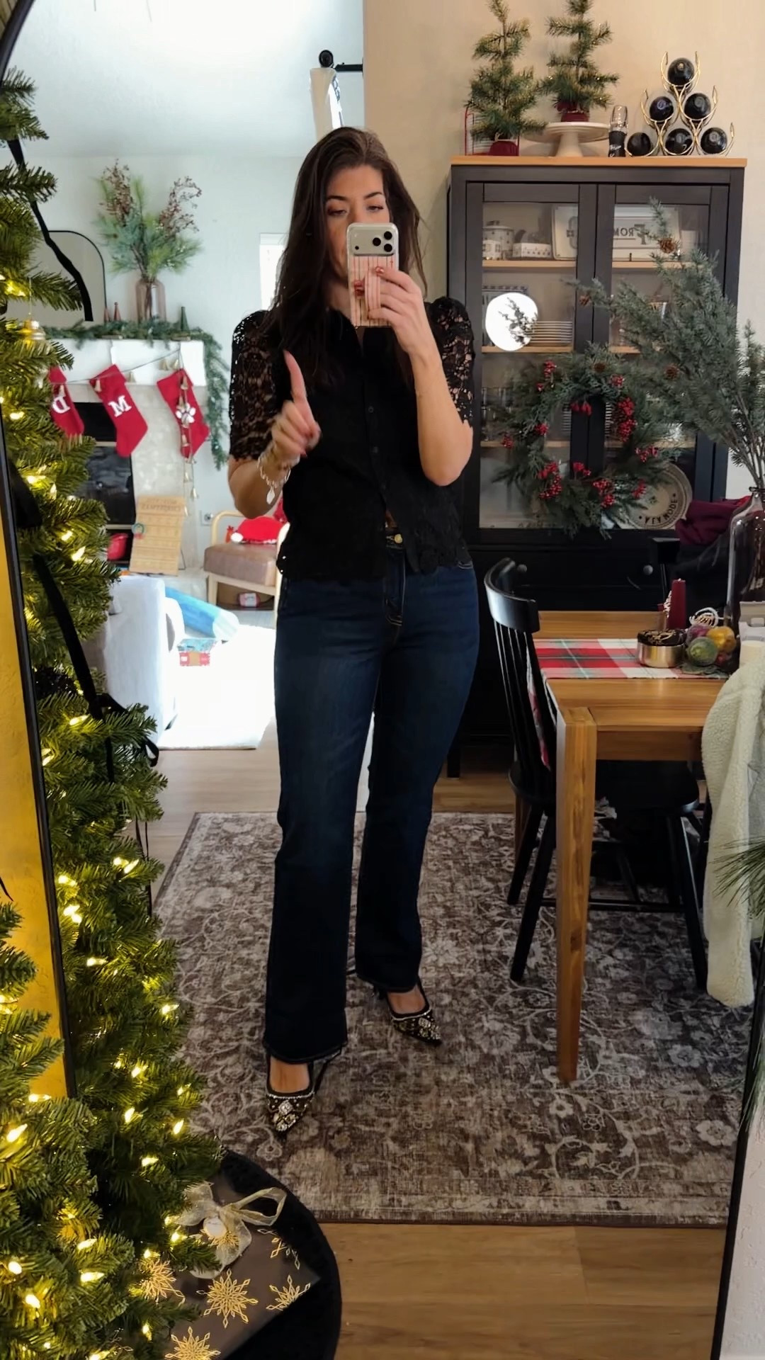 In a medium lace collar top and 8 regular boot jeans 
Hoodie- medium
Jacket- small, size down!

#LTKTall #LTKHoliday #LTKFindsUnder50