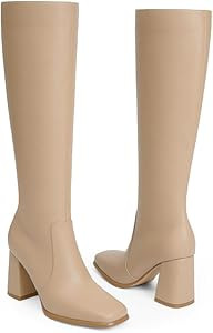 Modatope Knee High Boots Women Chunky Heel Square Toe Tall Boot for Women High Heel Side Zipper L... | Amazon (US)