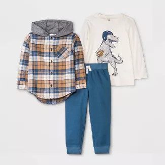 Toddler Boys' 3pc Hooded Flannel Top & Jogger Pants Set - Just One You® made by carter's Brown/B... | Target