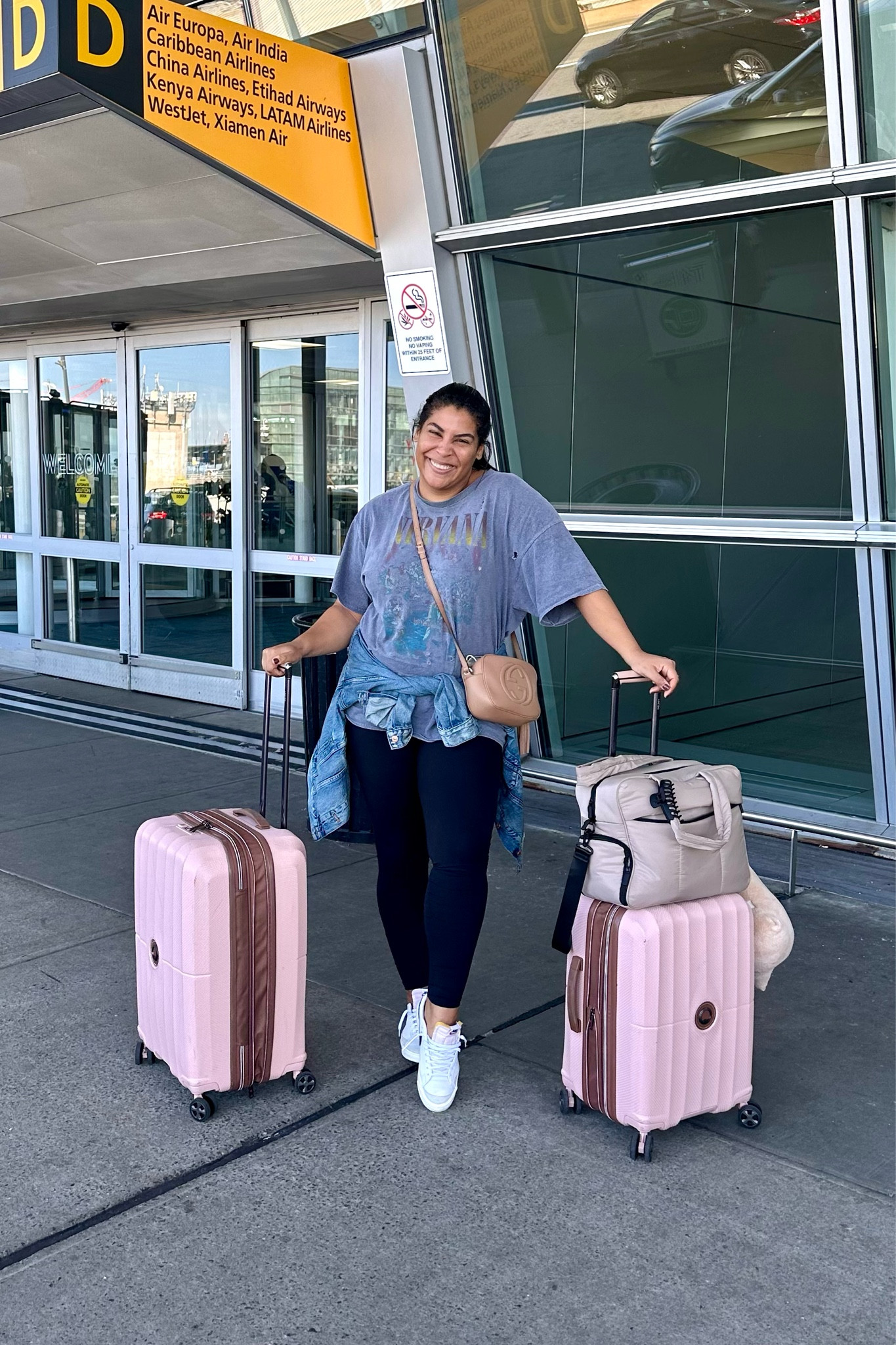 Today’s comfy travel outfit! Featuring my Delsey luggage that I take everywhere. 

#LTKtravel #LTKfindsunder100 #LTKmidsize