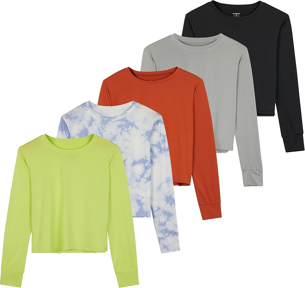Real Essentials 5 Pack: Women's Dry Fit Crop Top - Long Sleeve Crew Neck Stretch Athletic Tee (Av... | Amazon (US)