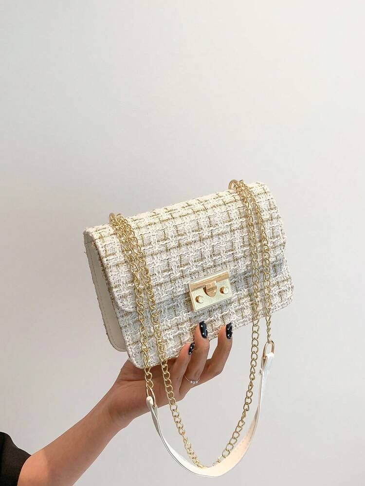 Mini vierkante tas geruit patroon tweed kettingriem
       
              
              $10.52  ... | SHEIN