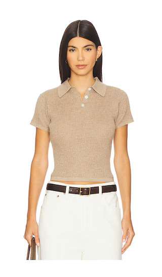 Shrunken Cashmere Polo Top in Taupe | Revolve Clothing (Global)