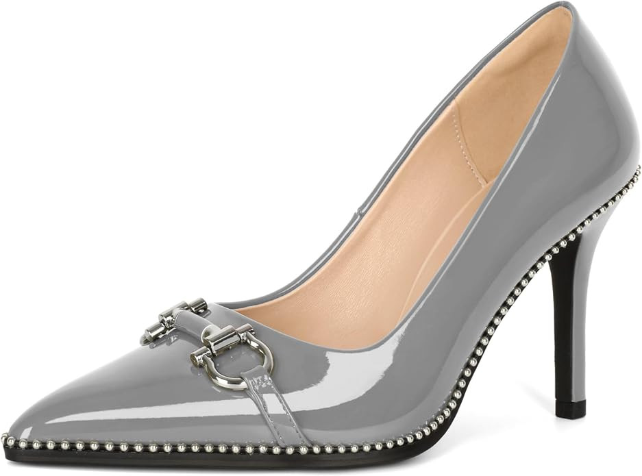 Soireelady Womens High Heel Beaded Pumps Closed Pointed Toe Stiletto Heels Buckle Bow Slip On Fas... | Amazon (US)